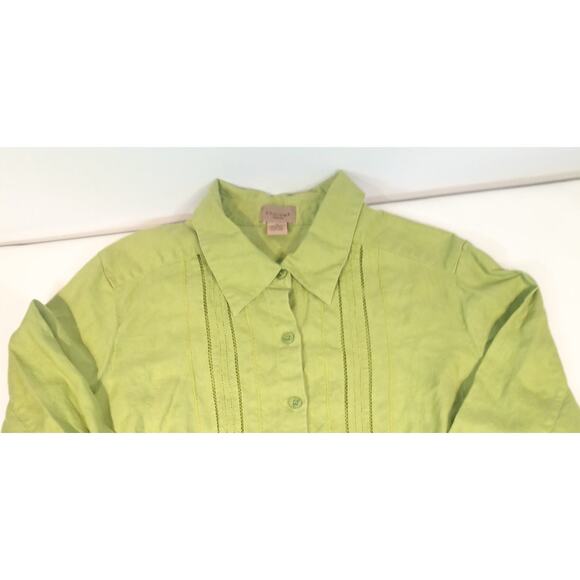 Women's 100% Linen Loose Fitting Button Up Blouse Pistachio Green 1XL - Picture 7 of 9